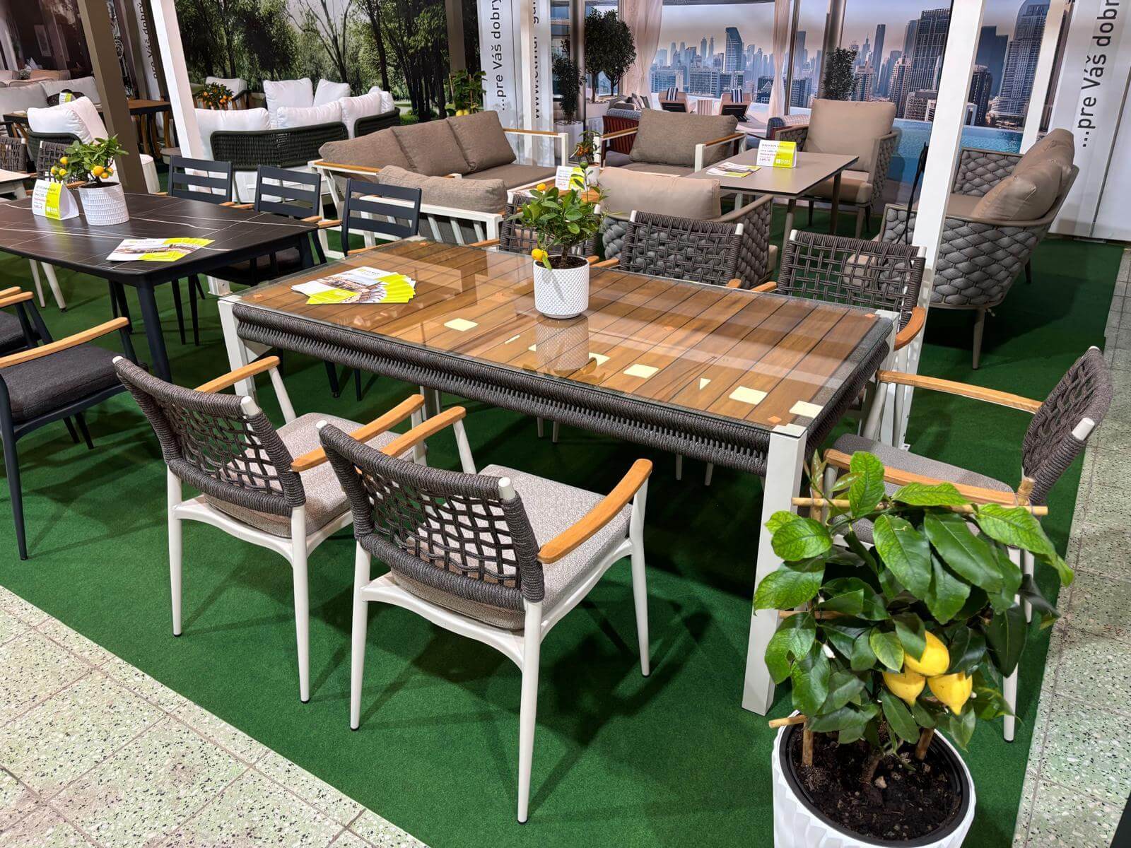 Záhradné sedenie EFE DINNING 90/180 set 6 krémová/taupe/šedá