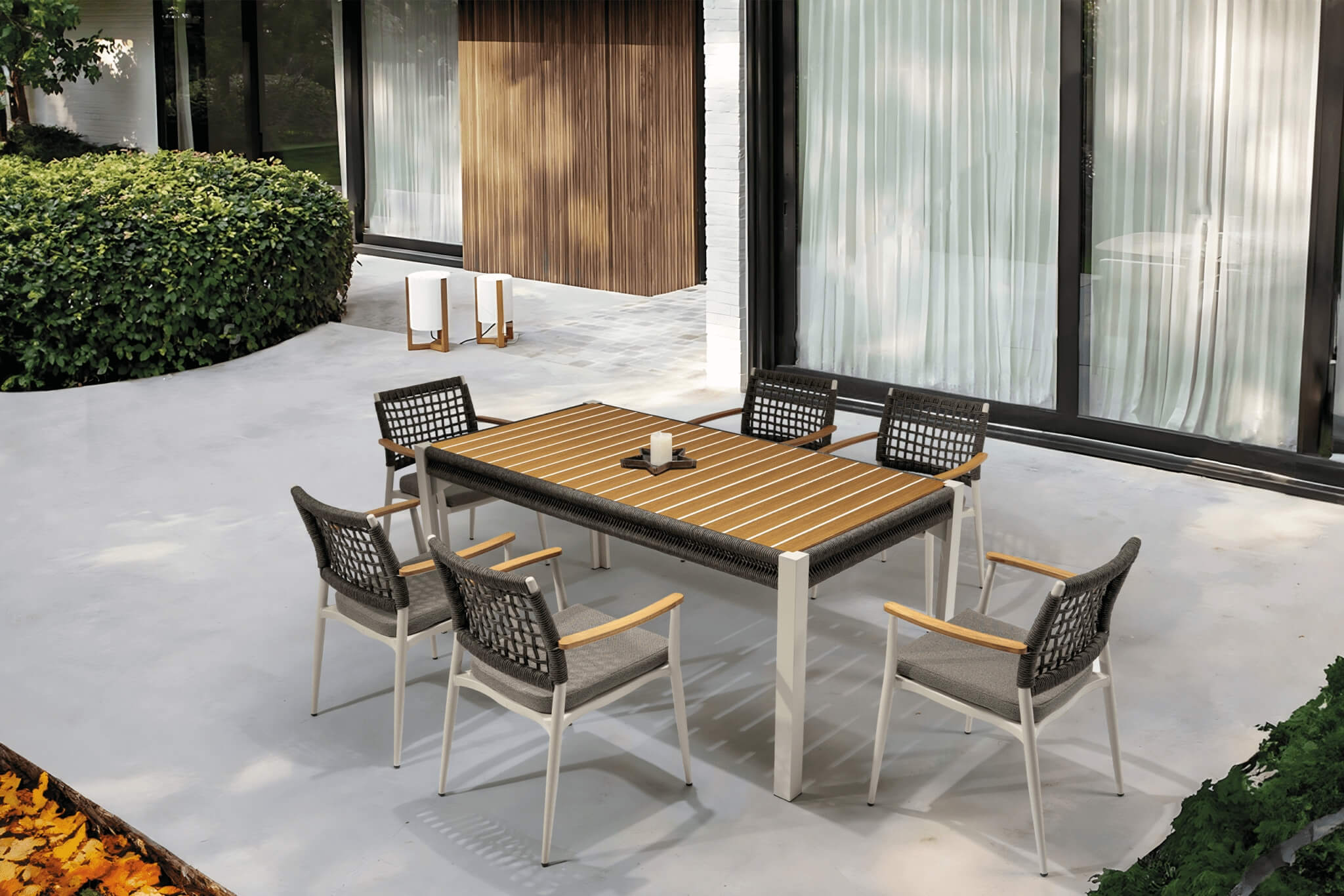 Záhradné sedenie EFE DINNING 90/180 set 6 krémová/taupe/šedá